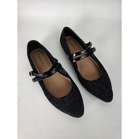 Torrid Womens Mary Jane Flats Double Strap Black Velvet Glitter 8 WW - Picture 2 of 10